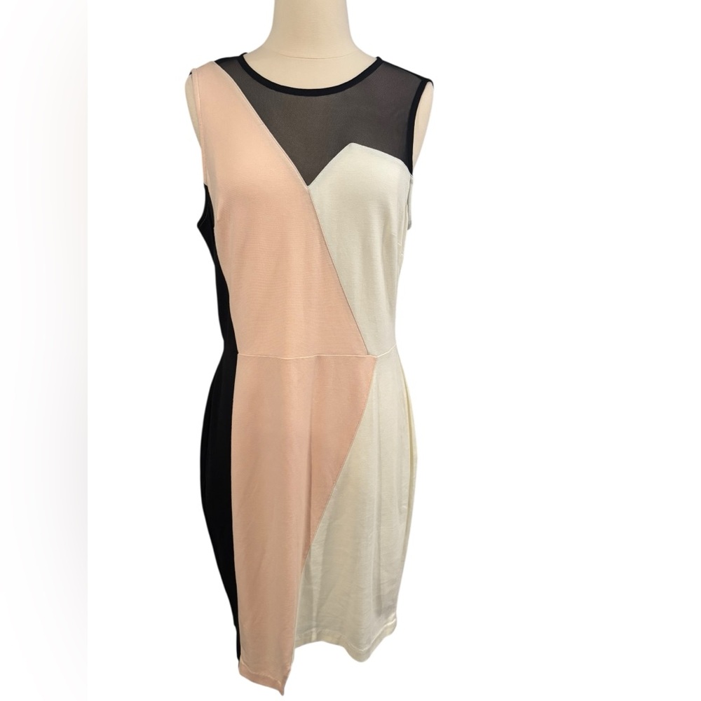 CATO Women’s Pink/Black/Cream Colorblock Sleeveless Dress-size 12